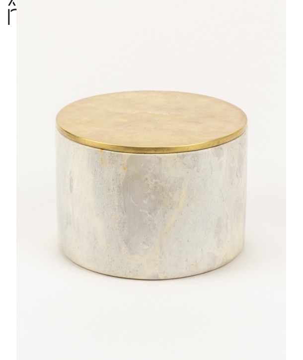 Large wide round box in stone with coppery brass coated lid