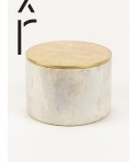 Large wide round box in stone with coppery brass coated lid