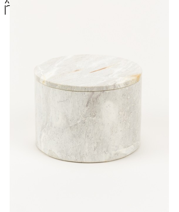 Large wide round box in stone with natural stone lid