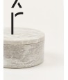 Small wide round box in stone with lacquered lid