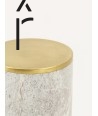 Grande boîte cylindrique étroite en pierre et couvercle serti laiton cuivré