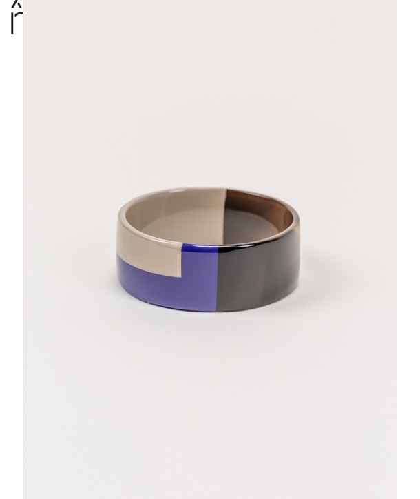 Broad indigo blue and cream coffee lacquered bracelet
