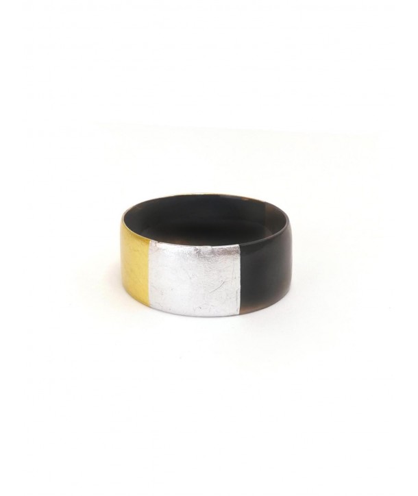 Flat round bracelet with silver and golden lacquer