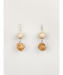 Boucles d'oreilles double billes en rotin et bois naturel