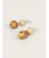 Double bead earrings in rattan and natural wood