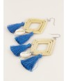 Rattan diamond earrings and white horn beads and blue tassels