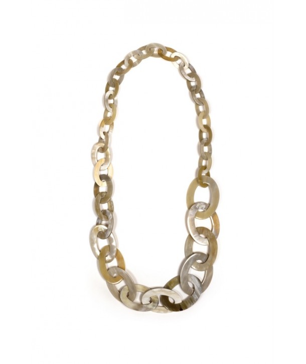 3-size flat oval rings long necklace in marbled blond horn