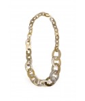 Long necklace with flat oval rings of 3 sizes in marbled blond horn