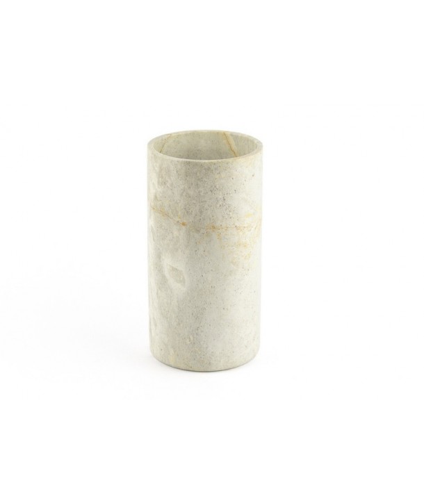 Long narrow cylindrical vase in natural stone