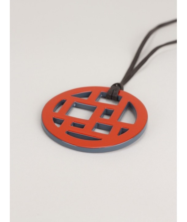 Checkered orange and blue grey lacquered pendant