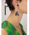 Wood earrings in horn and green lacquer