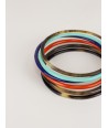 Mint, indigo, orange lacquered seven-band bracelets
