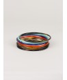 Mint, indigo, orange lacquered seven-band bracelets