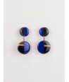 Boucle d'oreille clip double rond en sabot et laque bleu indigo