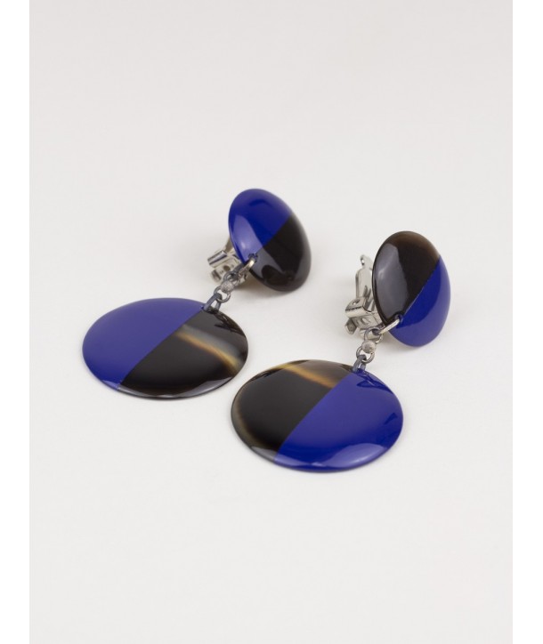 Full double disc earrings in hoof and indigo blue lacquer