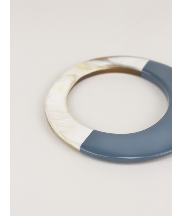 Broad gray-blue lacquered elliptical bracelet