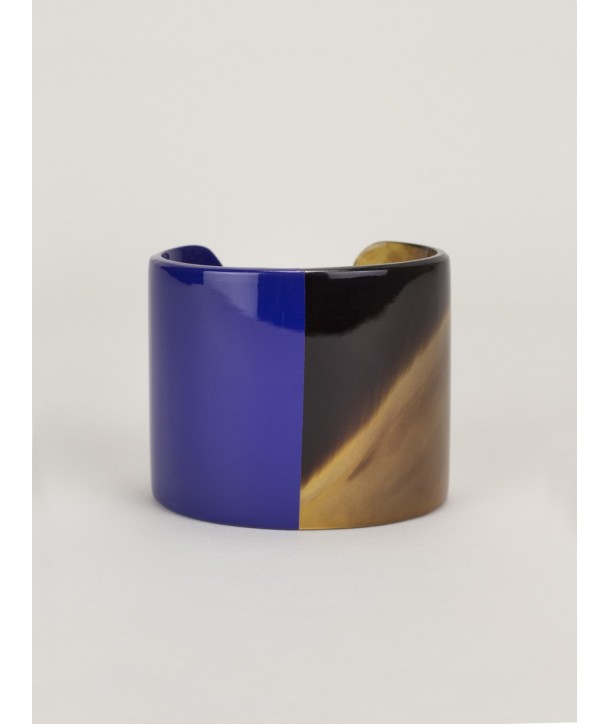 Indigo blue lacquered natural horn cuff