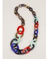 3-size flat oval rings long necklace with turquoise, indigo, orange lacquer