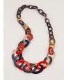 3-size flat oval rings long necklace with orange lacquer