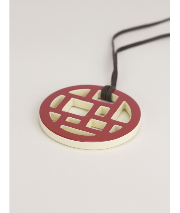 Pendant mondrian in buffalo hoof with brick and ivory lacquer