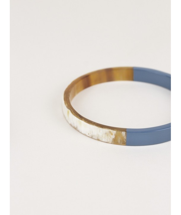 Thin blue-gray lacquered flat bangle bracelet