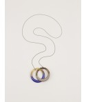 2 intertwined blue indigo and coffee cream rings pendant with a chain