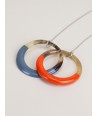 2 intertwined orange and gray blue rings pendant with a chain