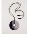 Pendant large round flat ring black buffalo horn and lacquered coffee cream outside