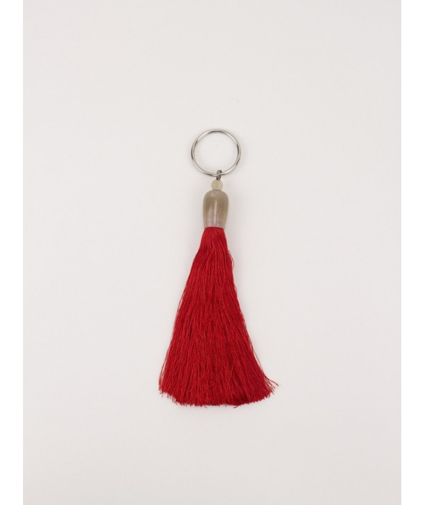 Porte clé pompon corne et fil rouge 11cm
