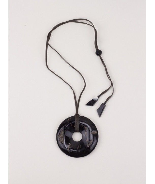 Black raw horn disc pendant with holes
