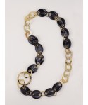 Long necklace coffee beans and oval rings in black and white horn