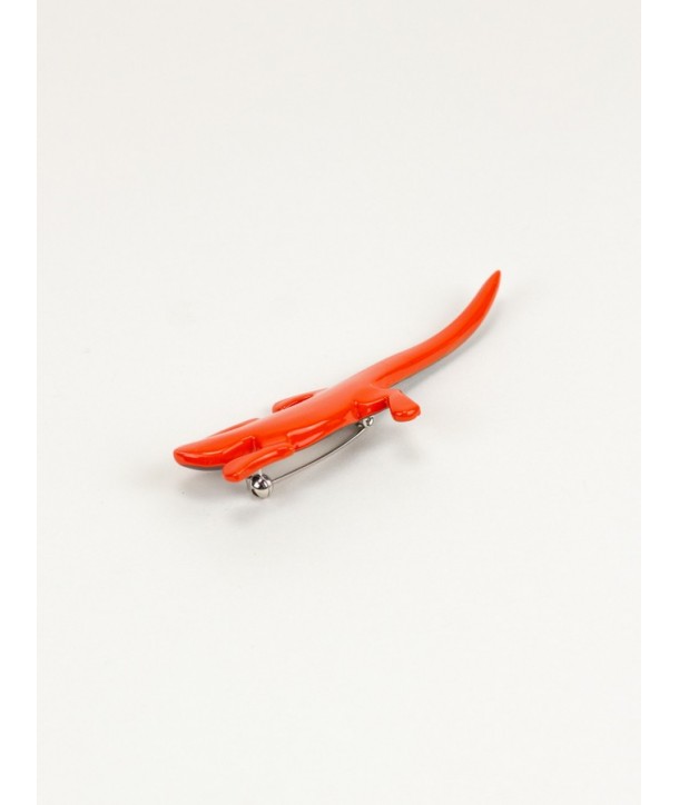 Orange lacquered lizard brooch