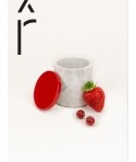 Small narrow round box with red lacquered lid