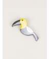 Broche Toucan en corne et laque 4 couleurs - jaune et gris