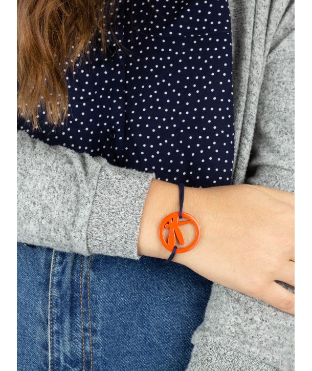 Orange lacquered dragonfly wire bracelet