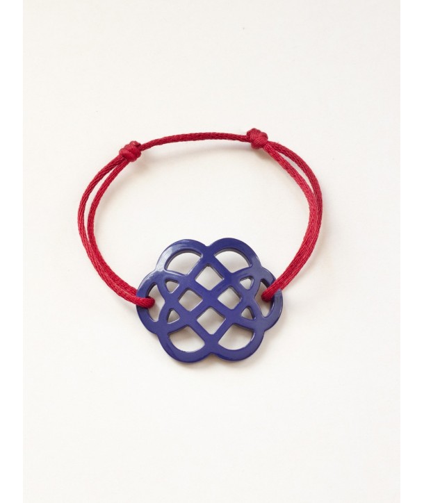 Indigo blue lacquered flower-shape wire bracelet