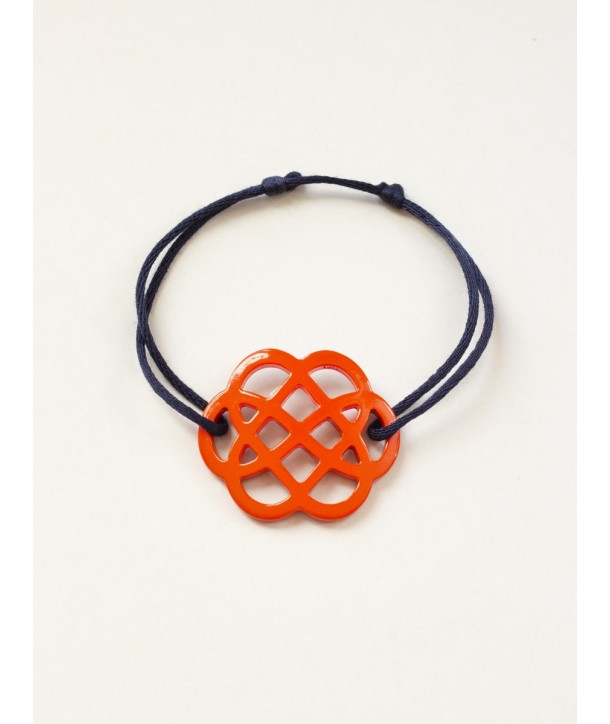 Orange lacquered flower-shape wire bracelet