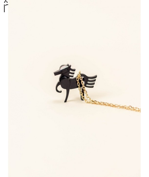 Horse charm for necklace in black horn and mother-of-pearl