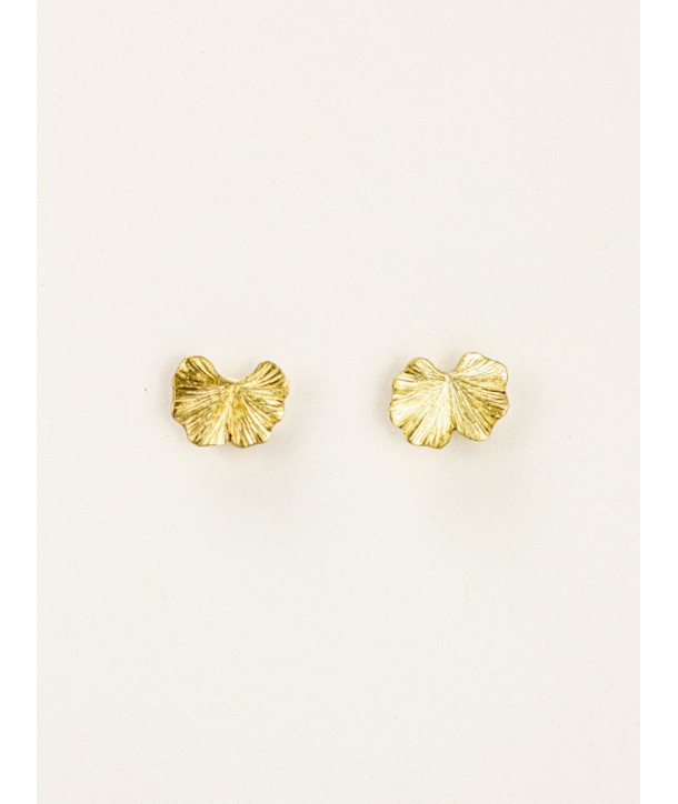 Gingko earrings with ear posts in brass with gold plated