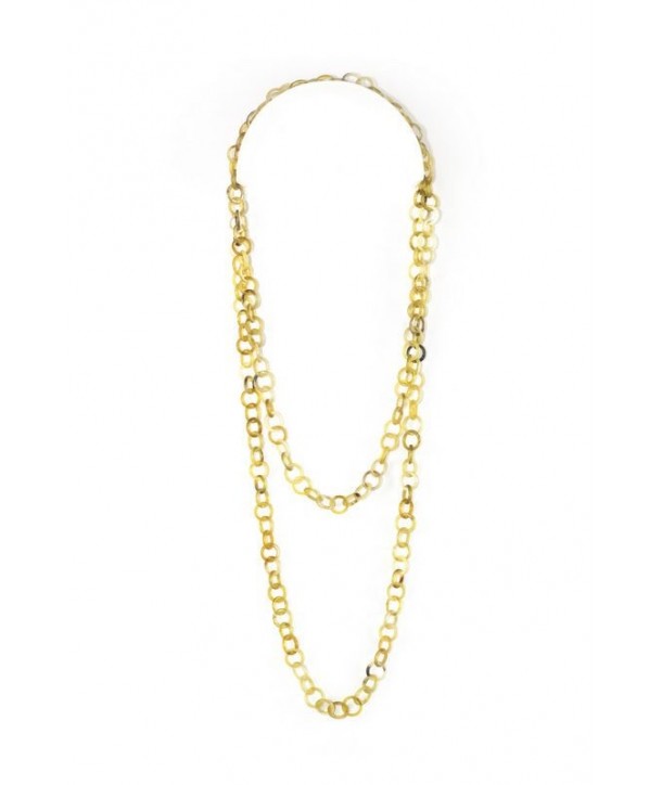 Grand sautoir petits anneaux ronds en corne blonde