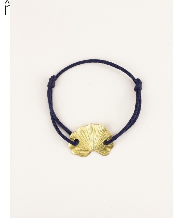 Cord bracelet with Gingko motif in brass
