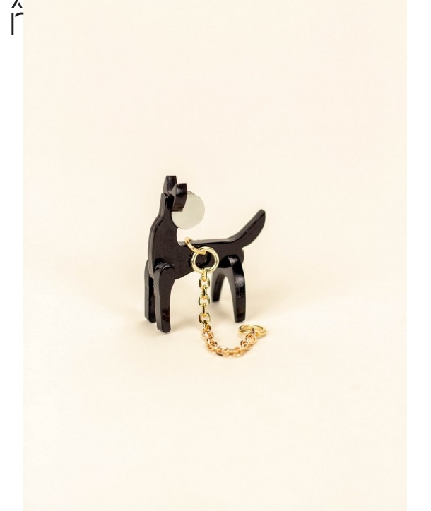 Bijou d'oreille Chien en corne noire et nacre