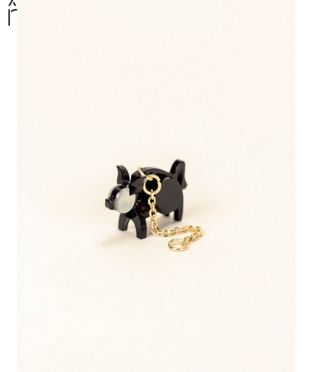 Bijou d'oreille Cochon en corne noire et nacre