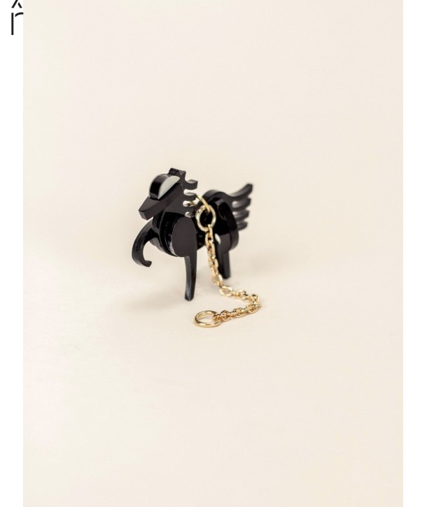 Horse ear charm in black horn and mother-of-pearl