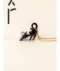 Cat charm for necklace in black horn and mother-of-pearl