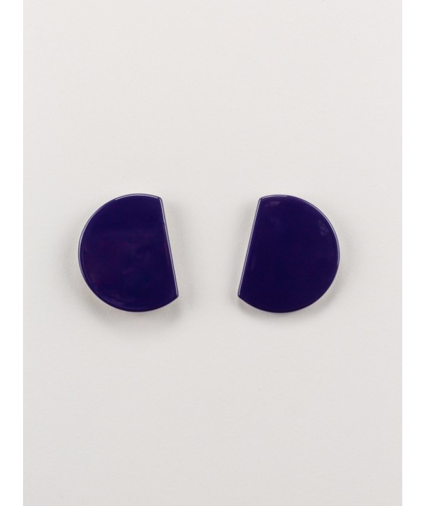 Rayon clip on earrings in horn and purple lacquer