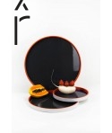 Set de 3 plateaux ronds laqués bleu nuit, gris et orange