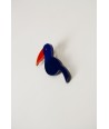 Broche Toucan en corne et laque tricolore - orange et bleu