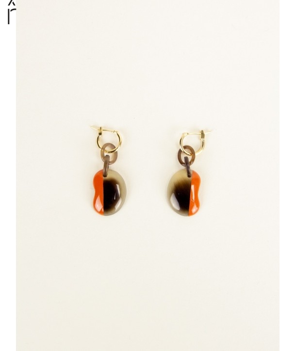 Bean brass hoop earrings in hoof and orange lacquer
