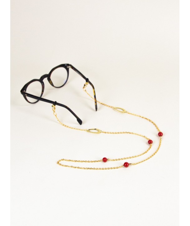 Maraca glasses chain in brass and red lacquer